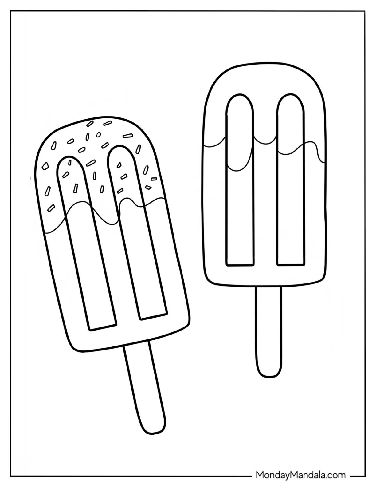Two Popsicles Melting In The Summer Coloring Page For Kids