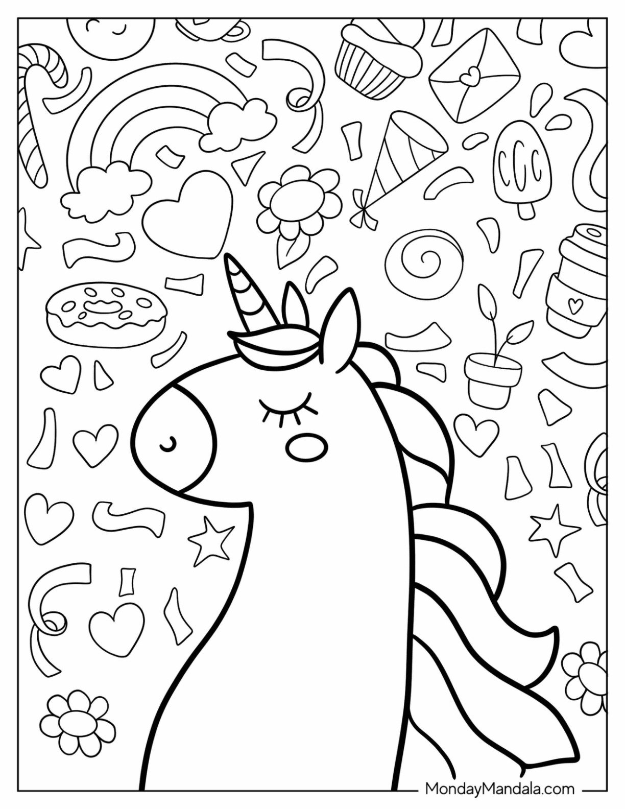 Unicorn Coloring Page Dreaming Of Sweets