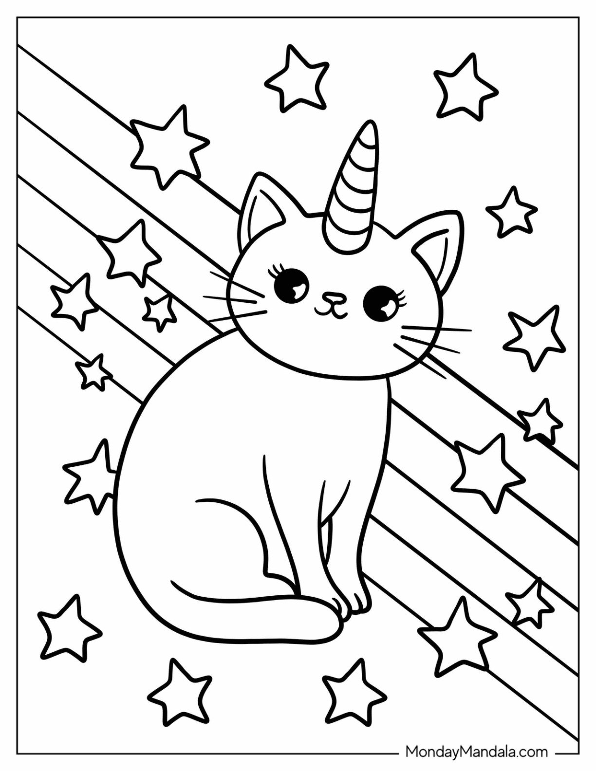 Unicorn Coloring Page Kitty With Starry Background For Preschoolers