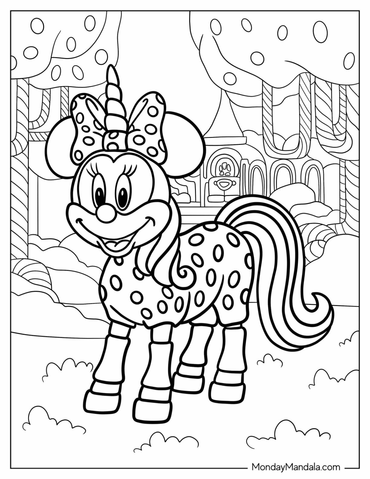 Unicorn Coloring Page Minnie Mouse With Polka Dot Suit