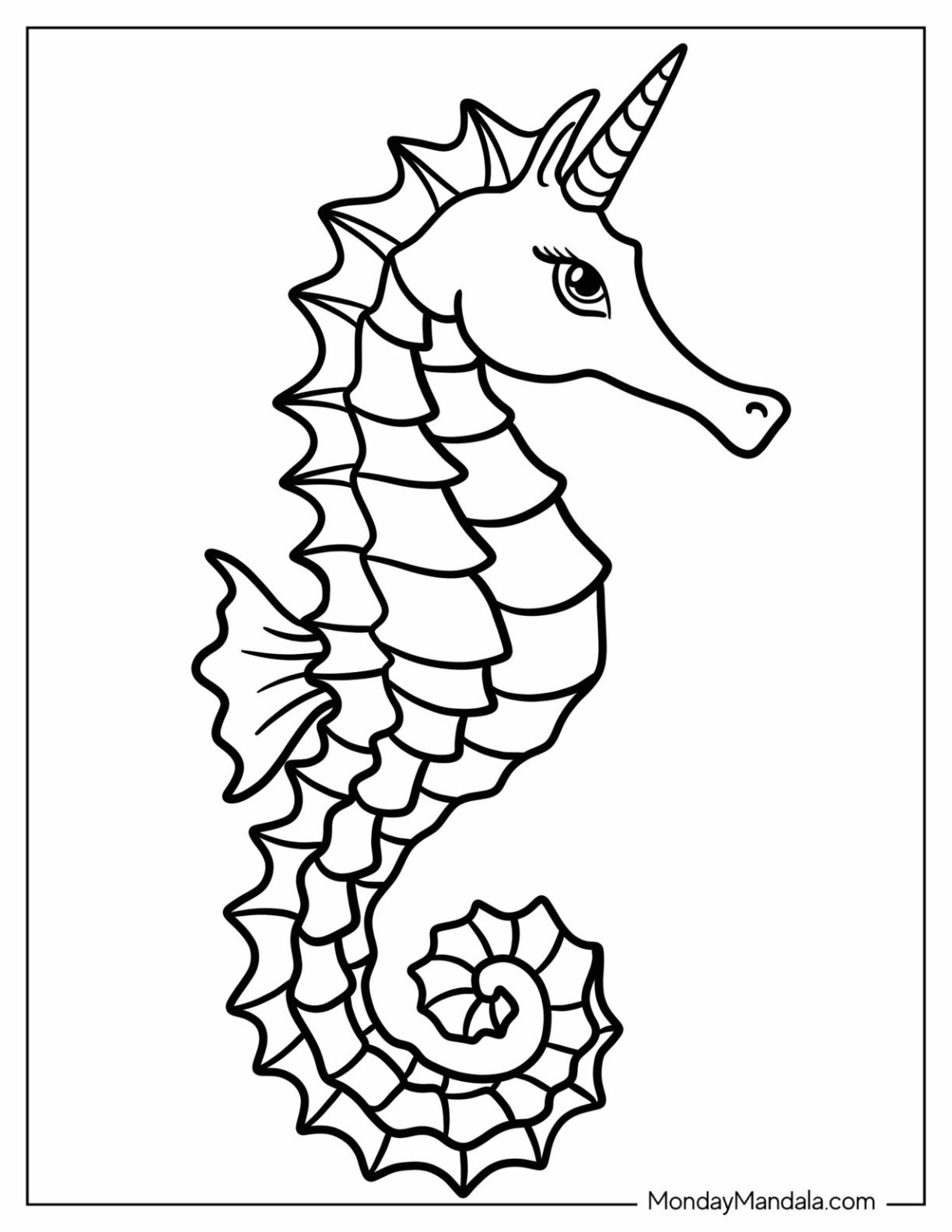Unicorn Coloring Page Seahorse For Kids